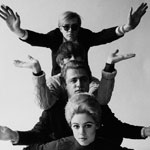 Andy, Chuck Wein, Gerard Malanga, and Edie Sedgwick as a composite Pop creature at David McCabe's studio, NYC, spring 1965
