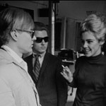 Andy, Gerard Malanga and Edie Sedgwick at David McCabe's studio on 37th St., NYC, spring 1965