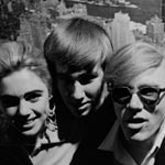 Edie Sedgwick, Chuck Wein, and Andy at a party at the Empire State Building, NYC, spring 1965